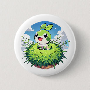 Adorable green frog with big eyes 6 cm round badge