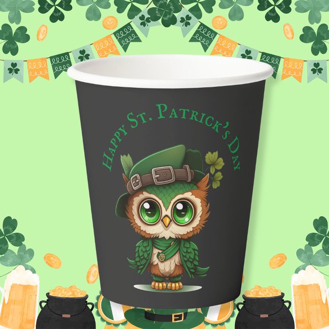 Adorable Green Owl St. Patrick’s Day Paper Cups (St. Patrick's Day Green Owl Paper Cups)