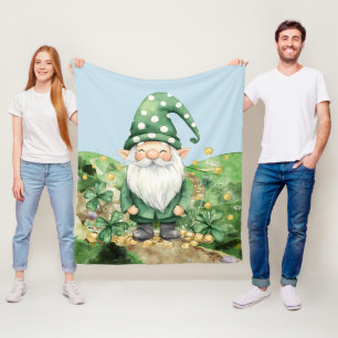 Adorable Green St. Patrick's Day Gnomes Fleece Blanket