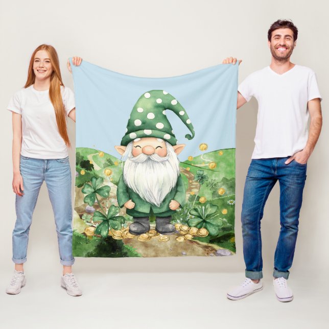 Adorable Green St. Patrick's Day Gnomes Fleece Blanket (In Situ)