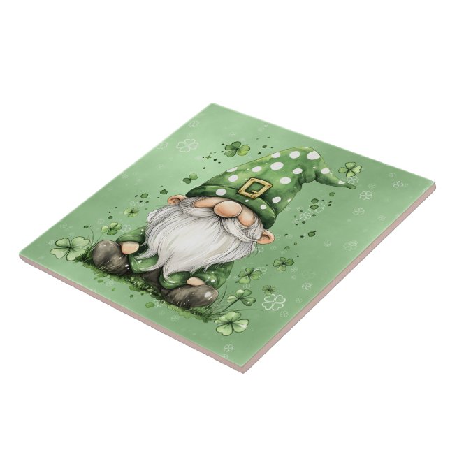 Adorable Green St. Patrick's Day Gnomes Tile (Side)