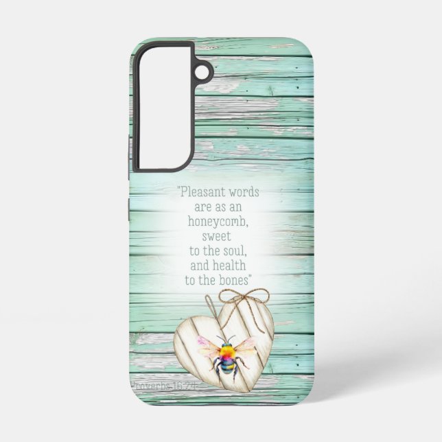 Adorable Green Wood Heart Rainbow Bee Scripture Samsung Galaxy S22 Case (Back)
