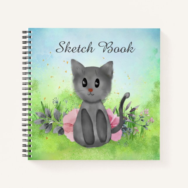 Adorable Grey Baby Cat Sketch Book For Kids (Front)