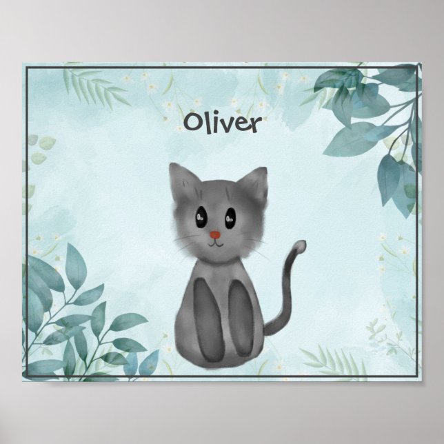 Adorable Grey Cat in the Forest Poster for Kids (Front)