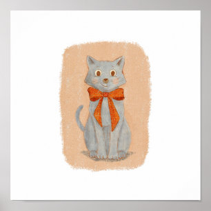 Adorable Grey Kitten with a Red Bow Poster