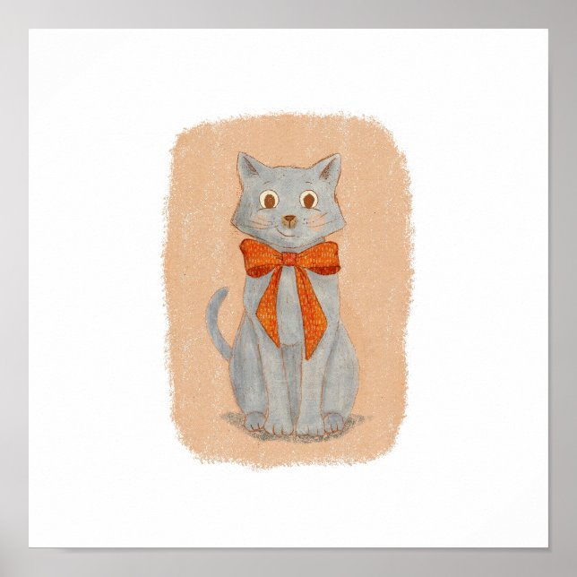 Adorable Grey Kitten with a Red Bow  Poster (Front)