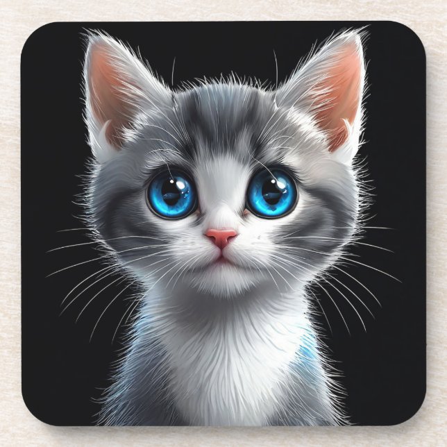 Adorable Grey Kitten With Striking Blue Eyes Coaster (Front)