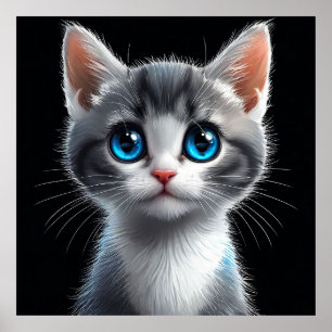Adorable Grey Kitten With Striking Blue Eyes Poster