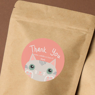 Adorable Grey Kitty Thank You | Small Business  Classic Round Sticker