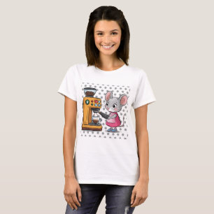 Adorable Grey Mouse Making Coffee T-Shirt