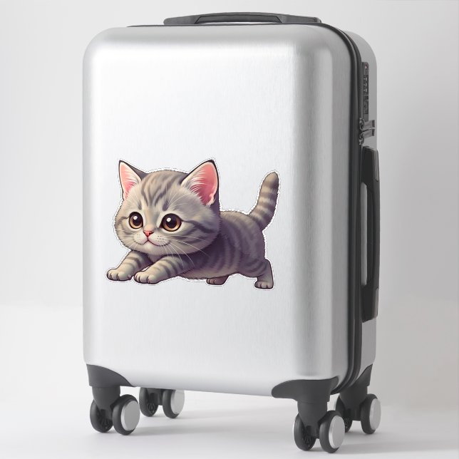 Adorable Grey Tabby Kitten Pouncing Playfully (Suitcase)