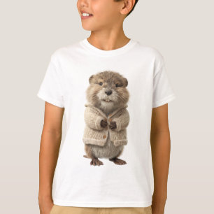 Adorable Groundhog in Knitted Cardigan T-Shirt