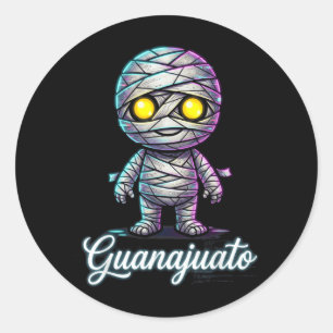 Adorable Guanajuato Mummy Chibi Cyberpunk Glitch Classic Round Sticker