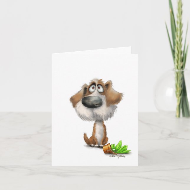 Adorable Guilty Shaggy Dog Cartoon Card (Front)