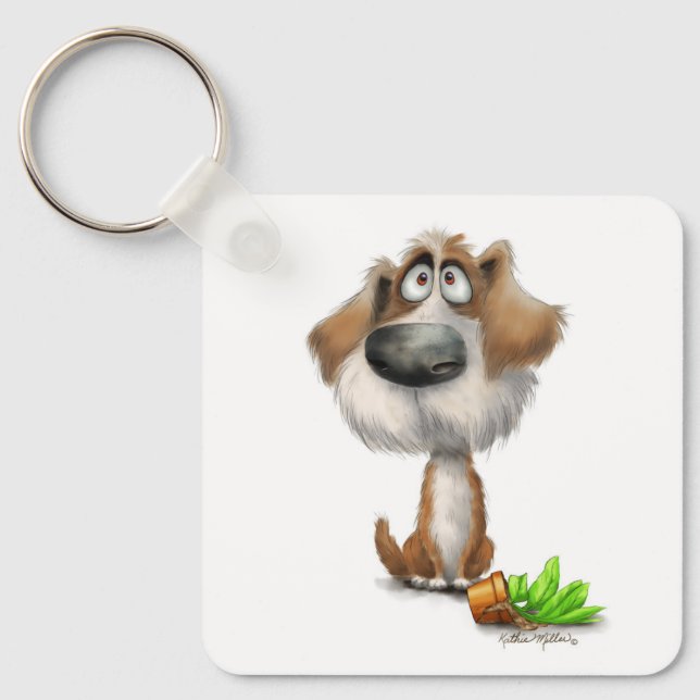 Adorable Guilty Shaggy Dog Cartoon Key Ring (Front)