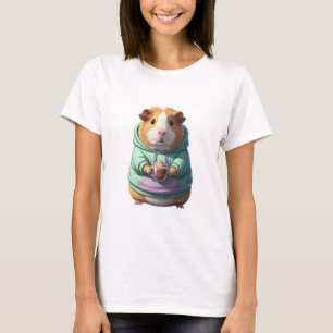 Adorable Guinea Pig Wearing a Mint Green Hoodie T-Shirt