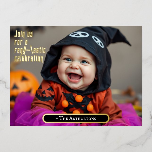 Adorable Halloween Baby  Foil Invitation Postcard (Front)