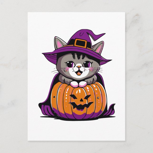 Adorable Halloween Cat Postcard (Front)