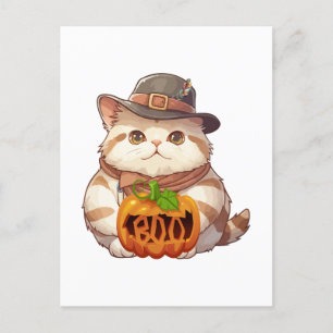 Adorable Halloween Cat with Boo Pumpkin Holiday Postcard