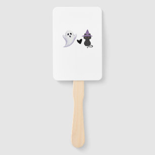 Adorable Halloween Duo Friendly Ghost and Black Ca Hand Fan
