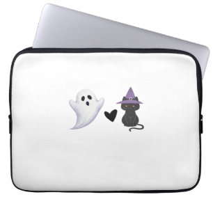 Adorable Halloween Duo Friendly Ghost and Black Ca Laptop Sleeve