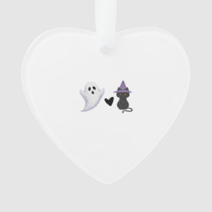 Adorable Halloween Duo Friendly Ghost and Black Ca Ornament
