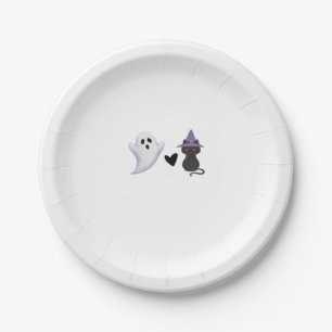 Adorable Halloween Duo Friendly Ghost and Black Ca Paper Plate