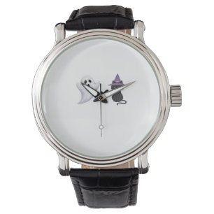 Adorable Halloween Duo Friendly Ghost and Black Ca Watch