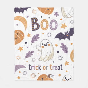 Adorable Halloween Ghost & Pumpkin Fleece Blanket