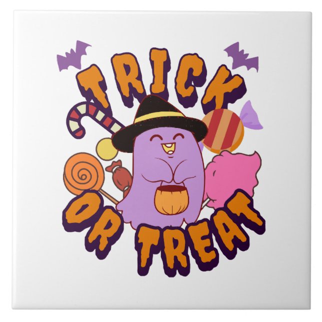 Adorable Halloween Ghost Trick or Treat Tile (Front)