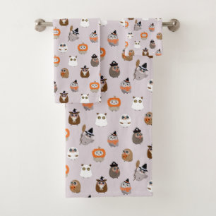 Adorable Halloween Owls Pattern Bath Towel Set