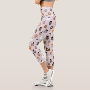 Adorable Halloween Owls Pattern Capri Leggings