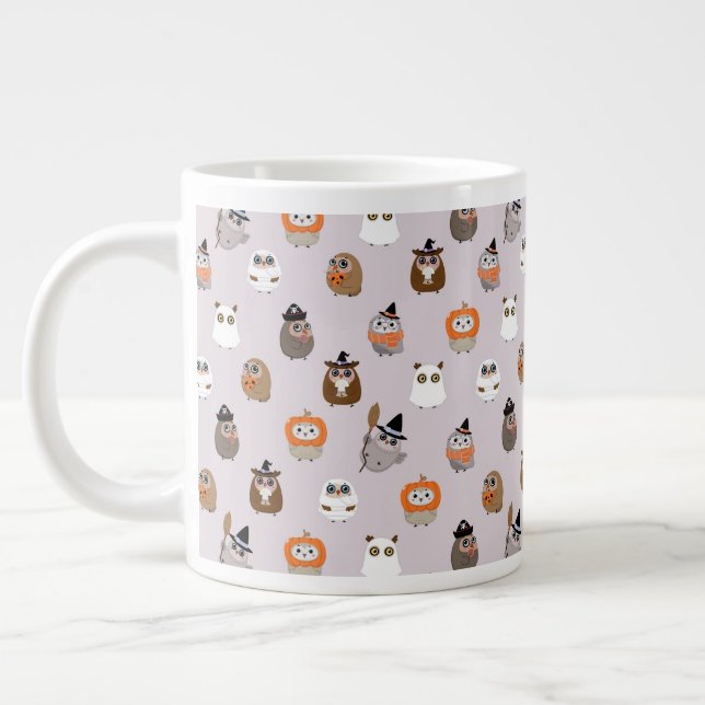 Adorable Halloween Owls Pattern Large Coffee Mug (Left)