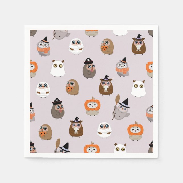 Adorable Halloween Owls Pattern Napkin (Front)