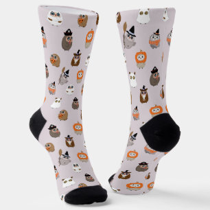 Adorable Halloween Owls Pattern Socks