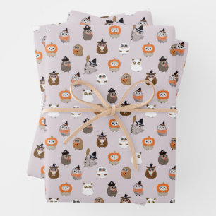 Adorable Halloween Owls Pattern Wrapping Paper Sheet