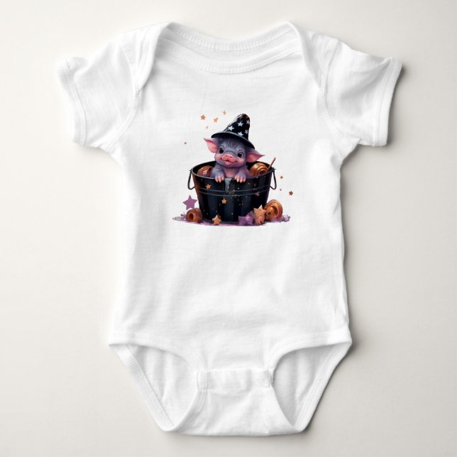 ADORABLE HALLOWEEN PIGLET IN A BUCKET BABY BODYSUIT (Front)