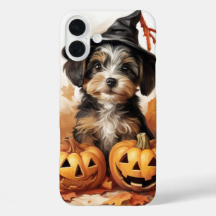 ADORABLE HALLOWEEN PUPPY DOG WITH PUMPKINS iPhone 16 PLUS CASE