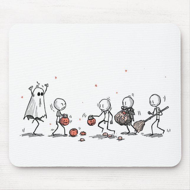 Adorable Halloween Stick Figure Scene Mouse Pad (Front)