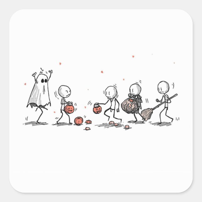 Adorable Halloween Stick Figure Scene Square Sticker (Front)