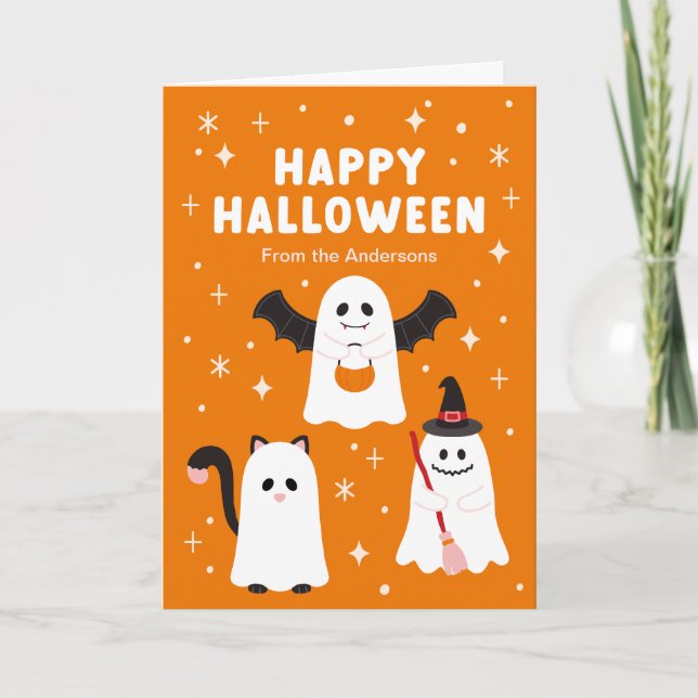 Adorable Halloween Trick or Treat Ghosts Card (Front)
