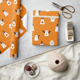 Adorable Halloween Trick or Treating Ghosts Wrapping Paper