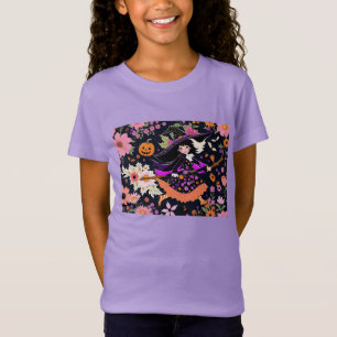 Adorable Halloween Witch With Flowers And Pumpkin T-Shirt