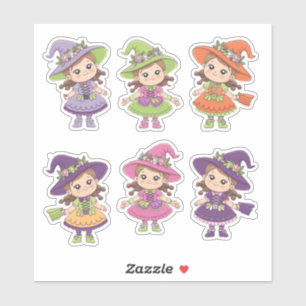 Adorable Halloween Witches Sticker Sheet