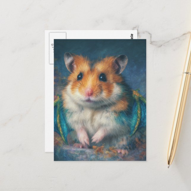 Adorable Hamster Dragon Postcard (Front/Back In Situ)