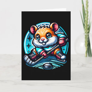 Adorable Hamster Hockey Player Skating Fun Card