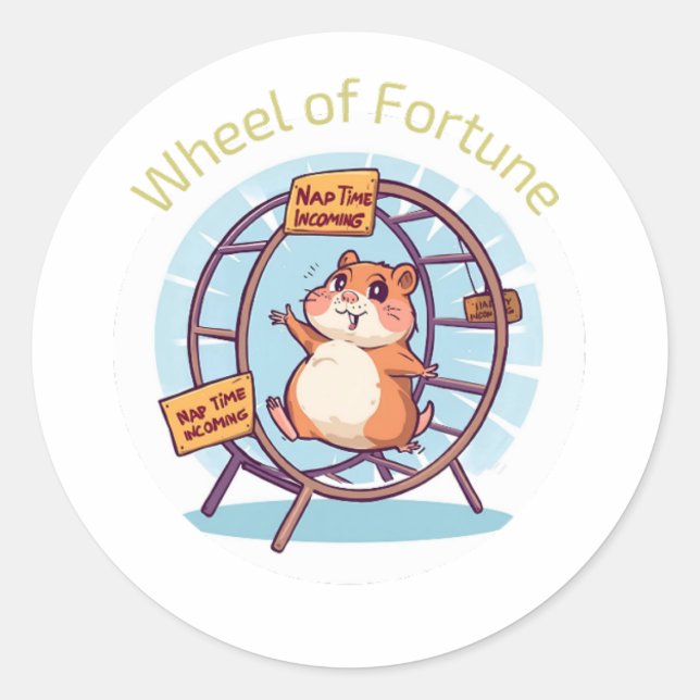 Adorable Hamster Humour – Wheel of Fortune Parody Classic Round Sticker (Front)