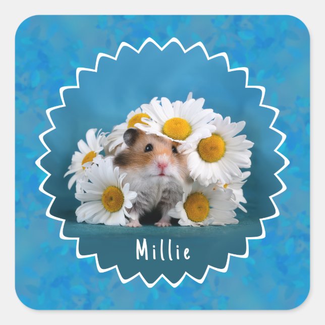 Adorable hamster in White Daisy Bouquet Square Sticker (Front)