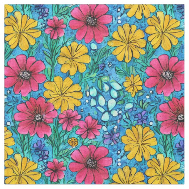 Adorable hand craft Beautiful vibrant botanical Fabric (Close Up)
