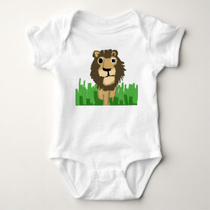 Adorable Hand-Drawn Lion in Tall Grass  Baby Bodysuit